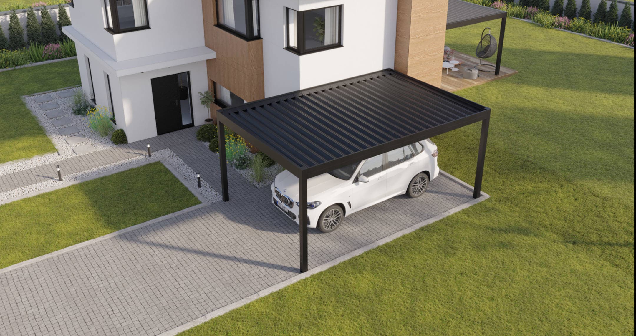 Zadaszenie tarasowe Tarasola Carport jednostanowiskowy — realizacja Jarys Trójmiasto