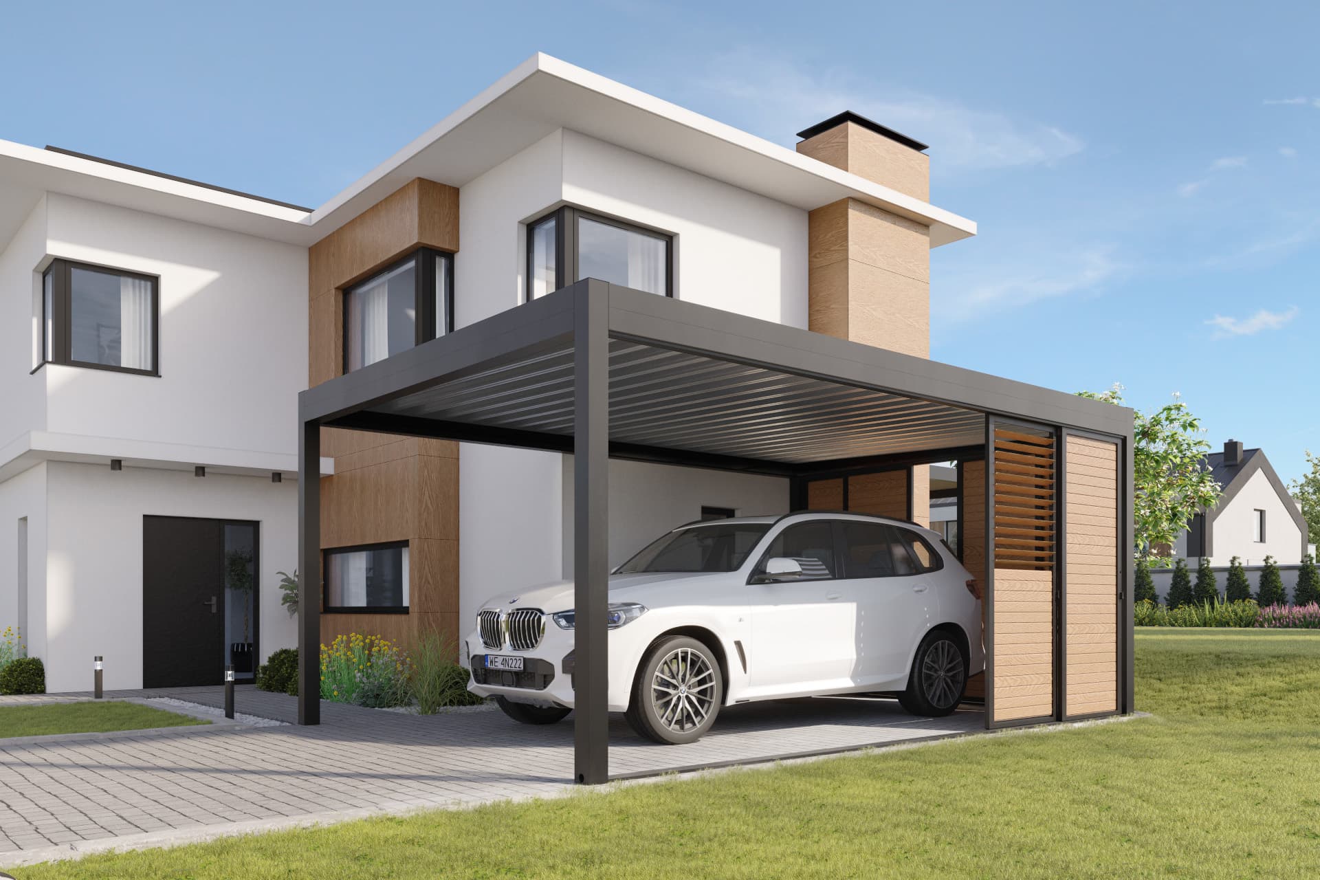 Carport dwustanowiskowy — realizacja 4 (zadaszenia tarasowe Trójmiasto)