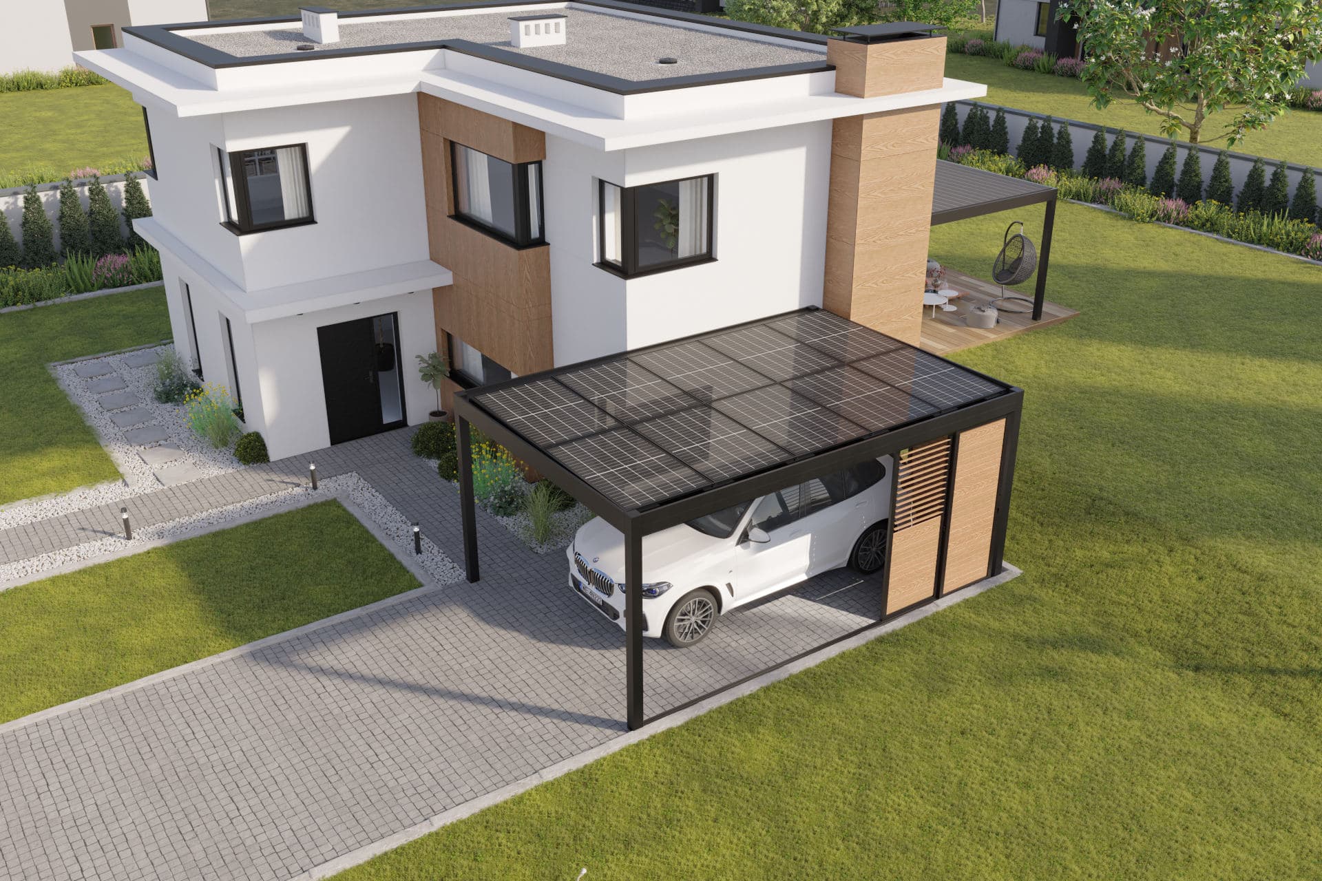 Carport jednostanowiskowy — realizacja 1 (zadaszenia tarasowe Trójmiasto)