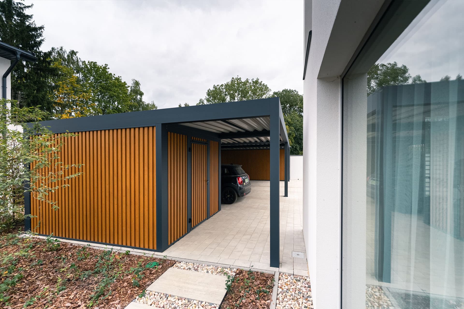 Carport jednostanowiskowy — realizacja 3 (zadaszenia tarasowe Trójmiasto)